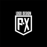 PX initial gaming logo with shield and star style design vector