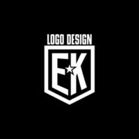 EK initial gaming logo with shield and star style design vector