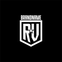 RV initial gaming logo with shield and star style design vector