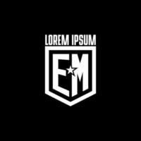 EM initial gaming logo with shield and star style design vector