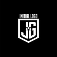 logotipo de juego inicial jg con diseño de escudo y estrella vector