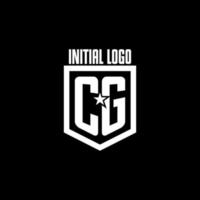 logotipo de juego inicial cg con diseño de escudo y estrella vector