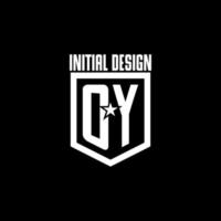 OY initial gaming logo with shield and star style design vector