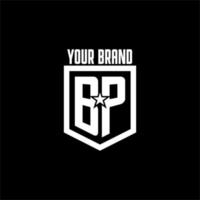 BP initial gaming logo with shield and star style design vector