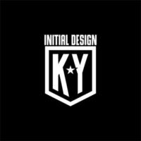 logotipo de juego inicial de ky con diseño de escudo y estrella vector