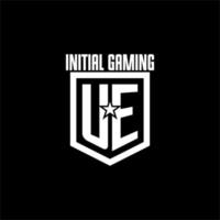 UE initial gaming logo with shield and star style design vector