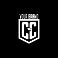 CC initial gaming logo with shield and star style design vector