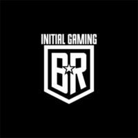 BR initial gaming logo with shield and star style design vector