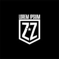 ZZ initial gaming logo with shield and star style design vector