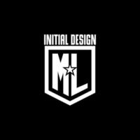 logotipo de juego inicial ml con escudo y diseño de estilo estrella vector