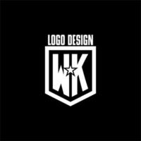 WK initial gaming logo with shield and star style design vector