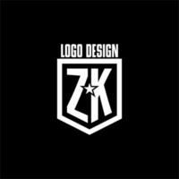 ZK initial gaming logo with shield and star style design vector