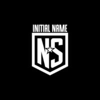 NS initial gaming logo with shield and star style design vector