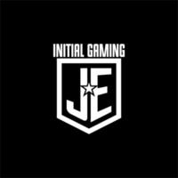 JE initial gaming logo with shield and star style design vector