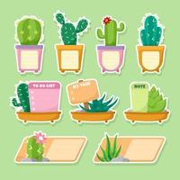 conjunto de cactus planos y etiquetas suculentas vector