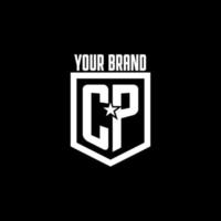 CP initial gaming logo with shield and star style design vector
