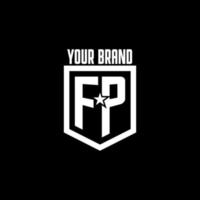 FP initial gaming logo with shield and star style design vector