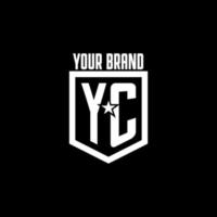 YC initial gaming logo with shield and star style design vector