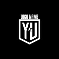 YU initial gaming logo with shield and star style design vector