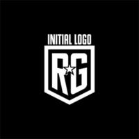 logotipo de juego inicial rg con diseño de escudo y estrella vector