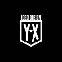 YX initial gaming logo with shield and star style design vector