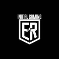 ER initial gaming logo with shield and star style design vector