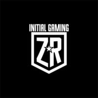 ZR initial gaming logo with shield and star style design vector