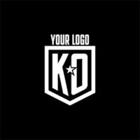 KO initial gaming logo with shield and star style design vector