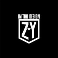 ZY initial gaming logo with shield and star style design vector