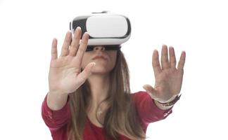 Woman with glasses of virtual reality. Future technology concept. photo