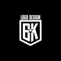 BK initial gaming logo with shield and star style design vector