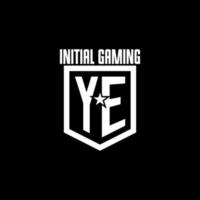 YE initial gaming logo with shield and star style design vector