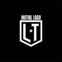 lt logotipo de juego inicial con escudo y diseño de estilo estrella vector