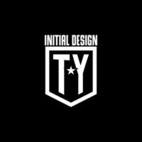 logotipo de juego inicial de ty con diseño de escudo y estrella vector