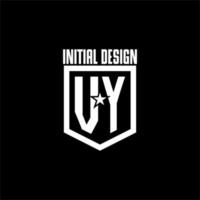 VY initial gaming logo with shield and star style design vector
