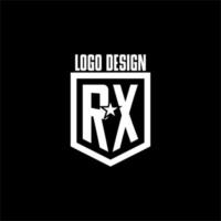 RX initial gaming logo with shield and star style design vector