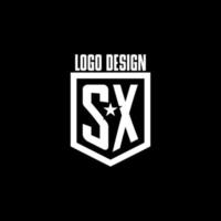 SX initial gaming logo with shield and star style design vector