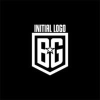 logotipo de juego inicial bg con diseño de escudo y estrella vector