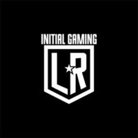 LR initial gaming logo with shield and star style design vector