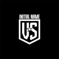 VS initial gaming logo with shield and star style design vector