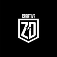 ZD initial gaming logo with shield and star style design vector