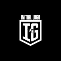 IG initial gaming logo with shield and star style design vector