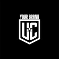 UC initial gaming logo with shield and star style design vector