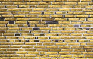 Detailed view at a colorful old and weathered brick wall texture as a panoramic background. photo