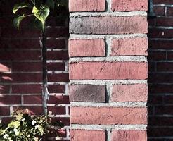 Detailed view at a colorful old and weathered brick wall texture as a panoramic background. photo