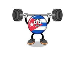 dibujos animados de la mascota de la bandera de cuba levantando una barra vector