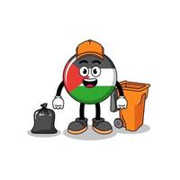 Illustration of palestine flag cartoon as a garbage collector vector