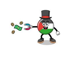Character Illustration of palestine flag catching money with a magnet vector