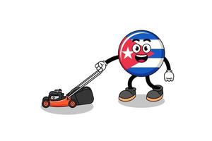 cuba flag illustration cartoon holding lawn mower vector