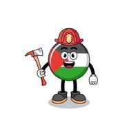 caricatura, mascota, de, bandera palestina, bombero vector